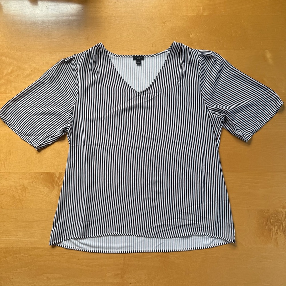 Ann Taylor Factory Red, White and Blue Striped V-Neck Blouse